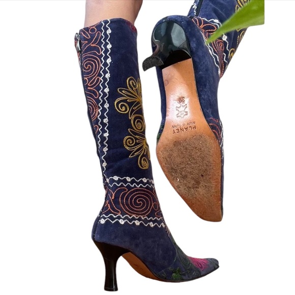 TURKISH 60s NAVY BOHO  western🪬 heeled embroidered BOOTS - Picture 3 of 7